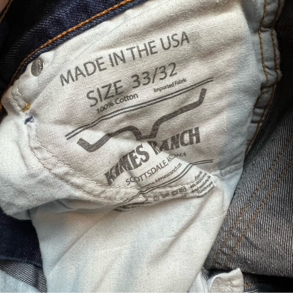 Kimes Ranch Jeans Mens 33x32 Cal Straight Leg Blue Dark Wash Western Denim USA - Picture 6 of 8